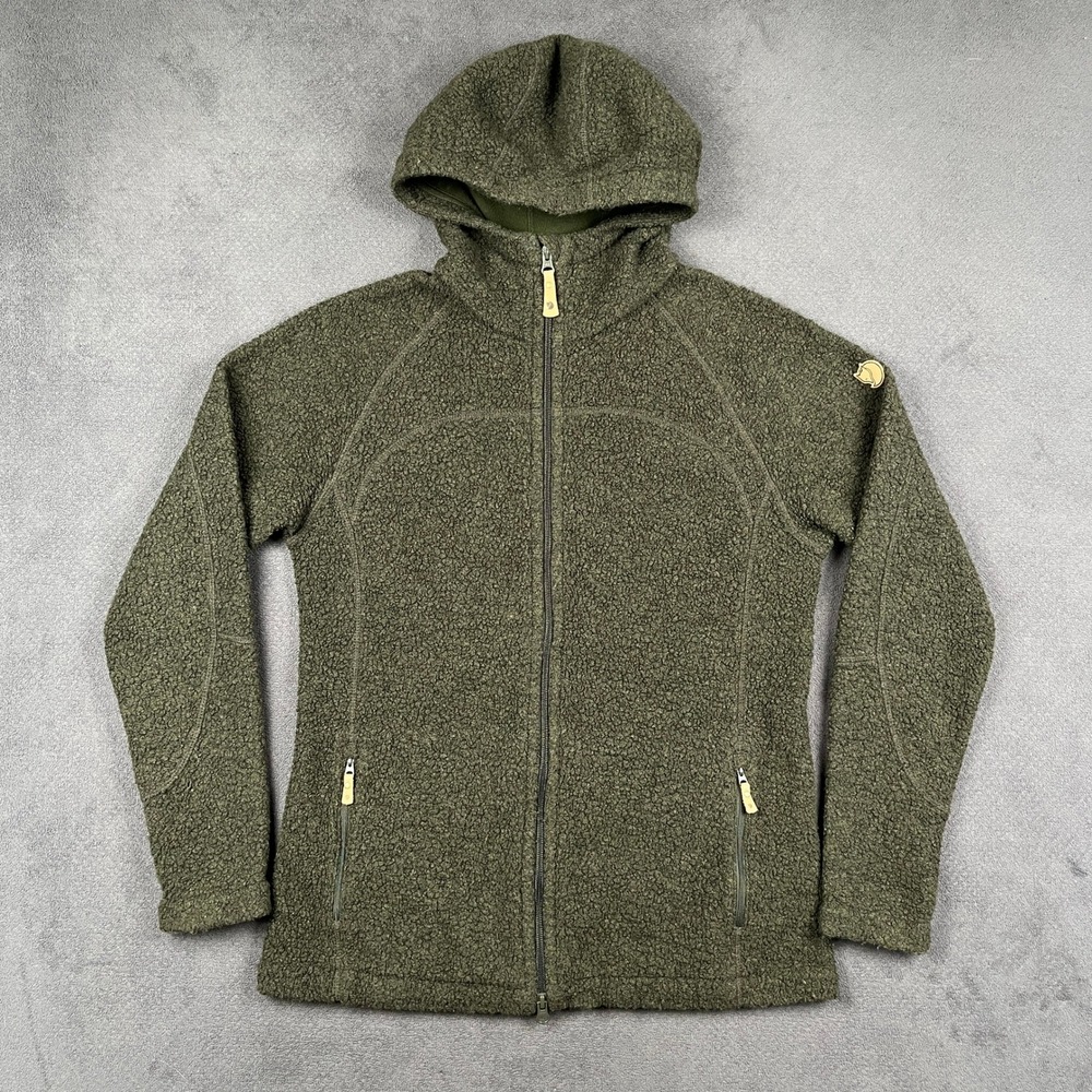 Fjallraven Kaitum Fleece Jacket Womens Medium Green Full Zip Hooded 89666
